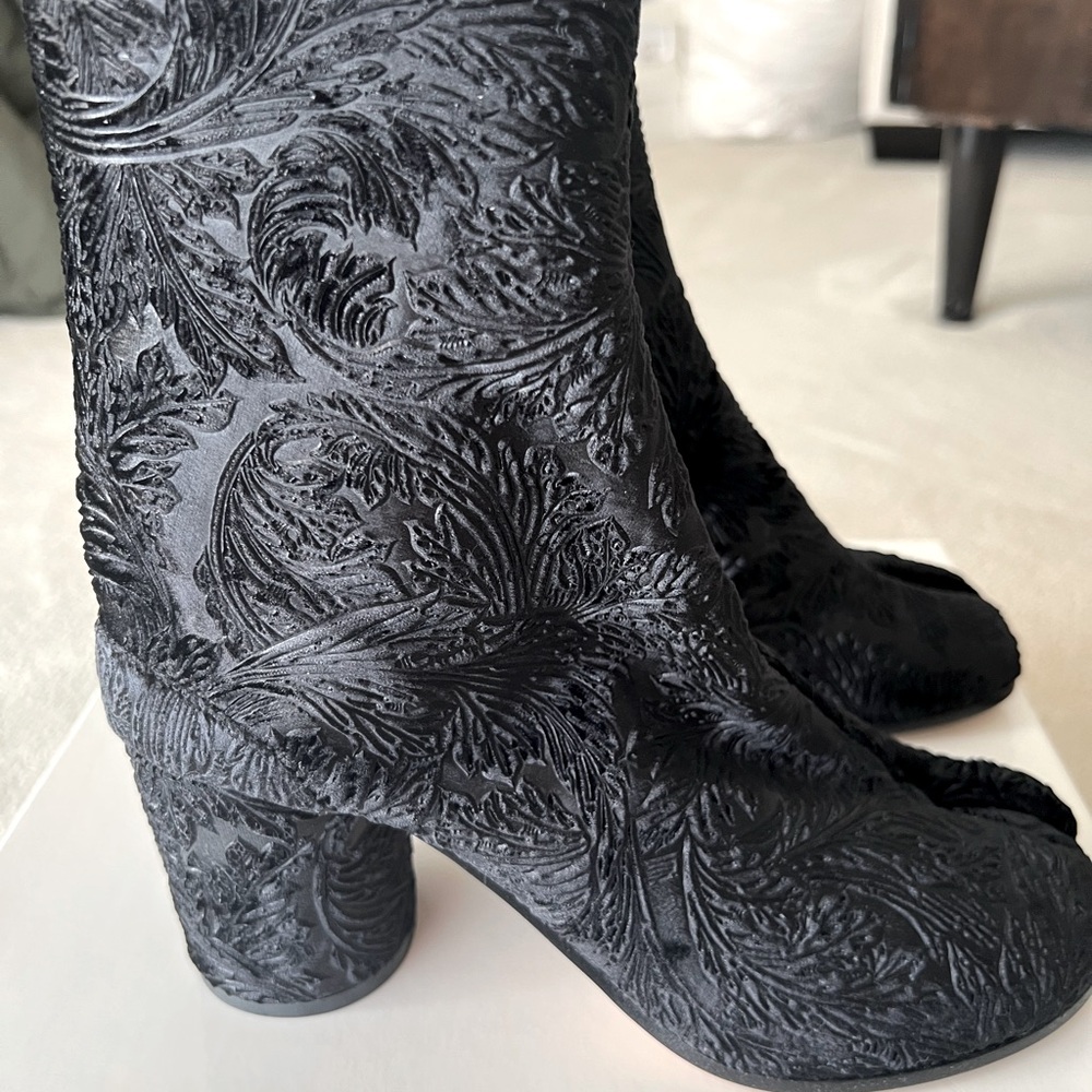 Maison Margiela Black Velvet Brocade Tabi Heeled Boots-39-NWB